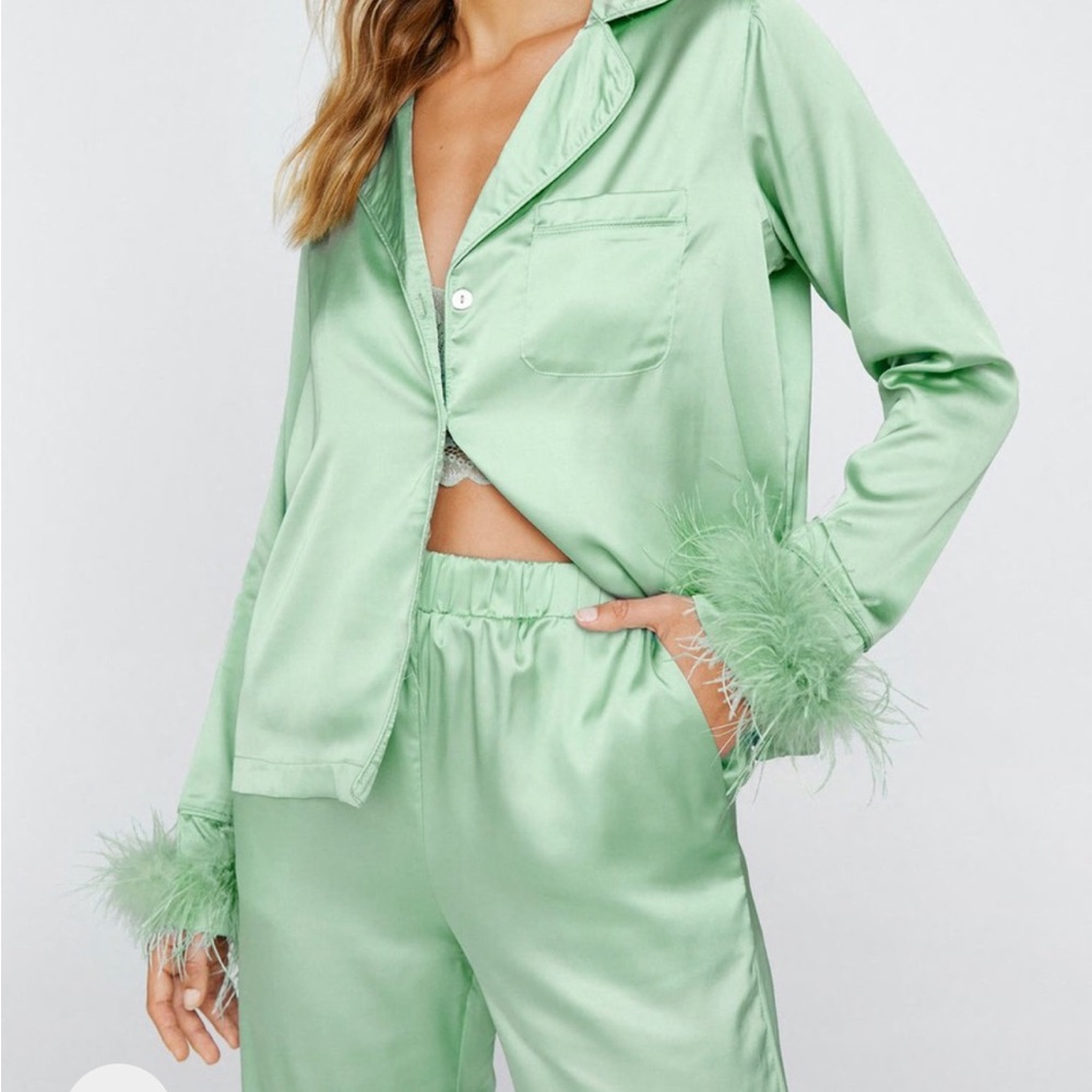 Nasty Gal Satin Feather Pajama Set